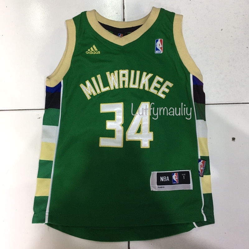 Jual JERSEY BASKET NBA ANAK MILWAUKEE BUCKS ANTETOKOUNMPO GRADE