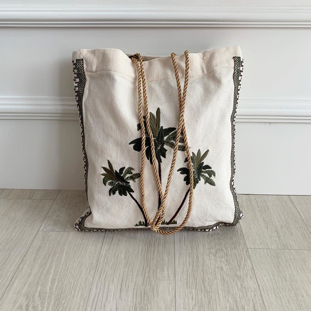 Jual ZARA EMBROIDERED PALM TREE TOTE BAG 01188 Shopee Indonesia