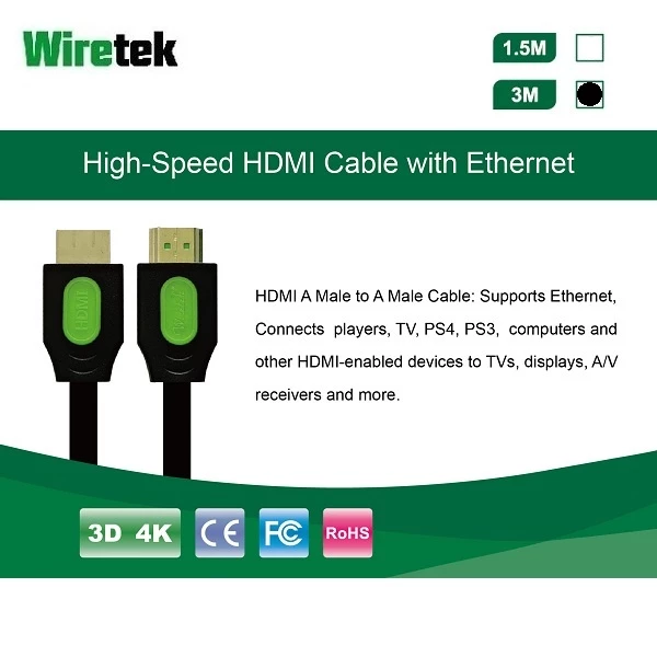 HDMI 2.0 High Speed HDMI 4K 60Hz Cable with Ethernet 3 meter WIRETEK