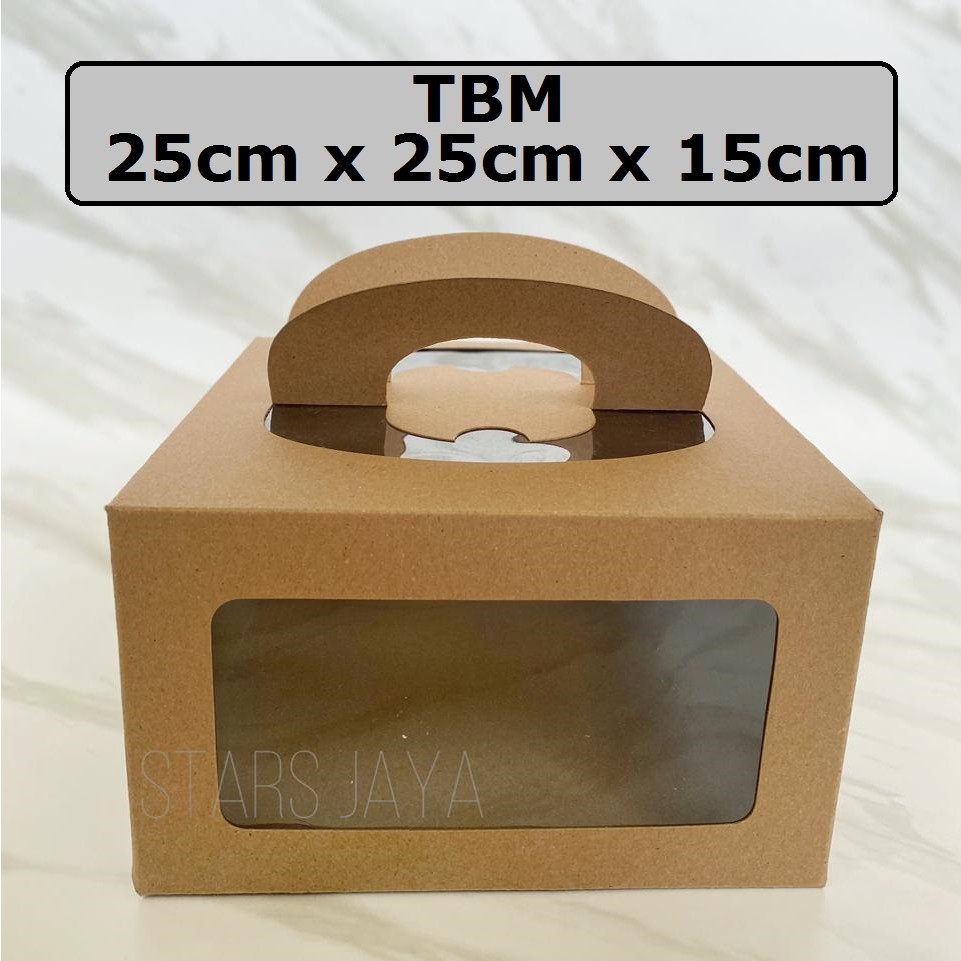 Jual Box Kraft tenteng mika 25x25x15 cm / Dus kue tart | Shopee Indonesia