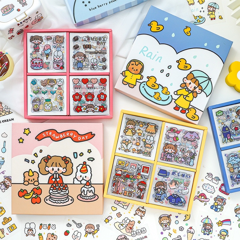 Jual diy project sticker set box multi surface cute stickers korea ...