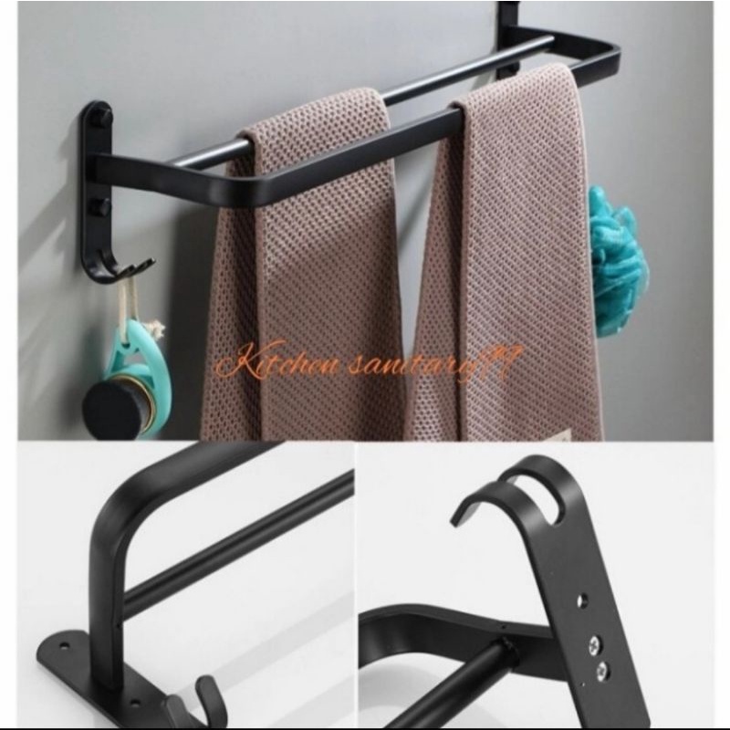 Jual Rak handuk hitam lipat 60 cm SUS 304 / Rak handuk lipat 60 cm ...