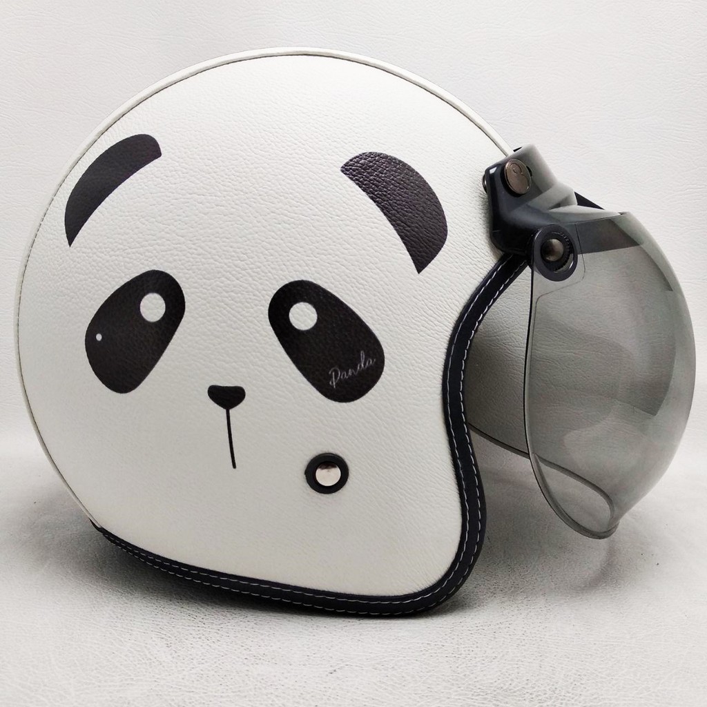 Jual Helm Retro bogo Kulit White Panda Kaca Bubble halfface | Shopee ...