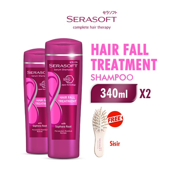 Jual SERASOFT Shampoo Hair Fall Treatment Botol 340ML x2 Free Sisir