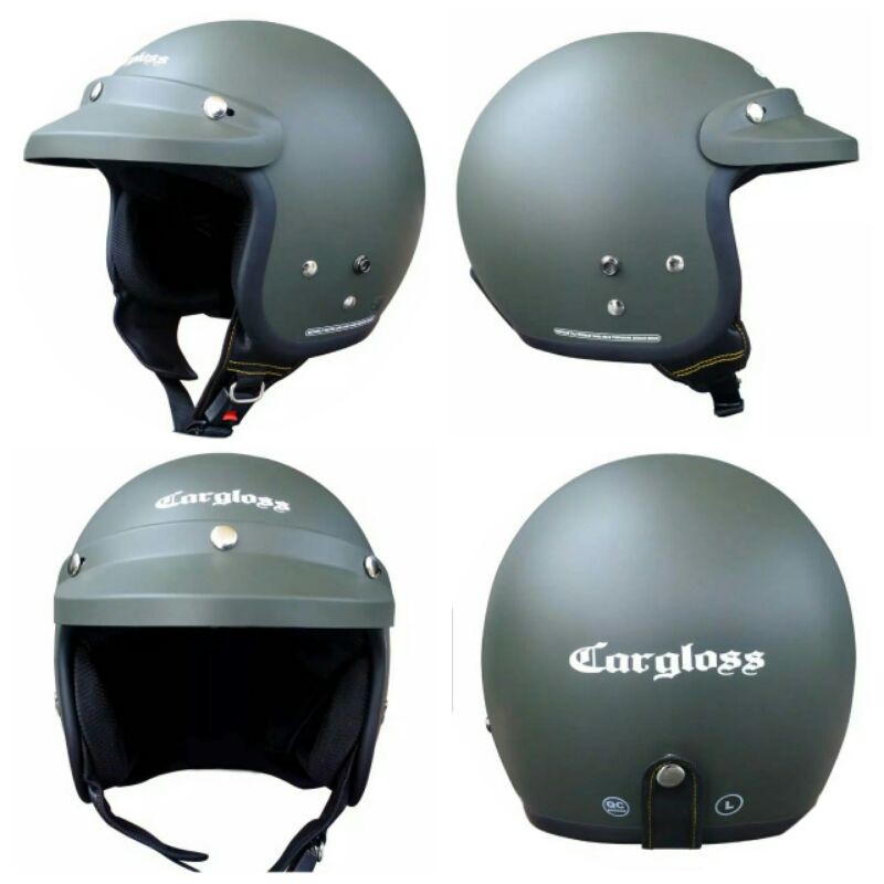 Jual helm Cargloss CFM ORIGINAL hijau army doff retro | Shopee Indonesia