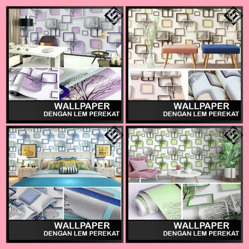 Jual Wallpaper Dinding Kotak Biru Ungu Hijau Kream Bermotif Pohon ...