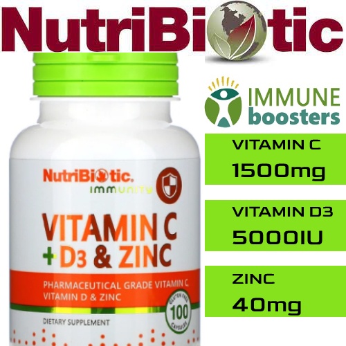 Jual NutriBiotic, Kekebalan, Vitamin C 1500mg D3 5000IU Zinc 40mg, 100 Kapsul Shopee Indonesia