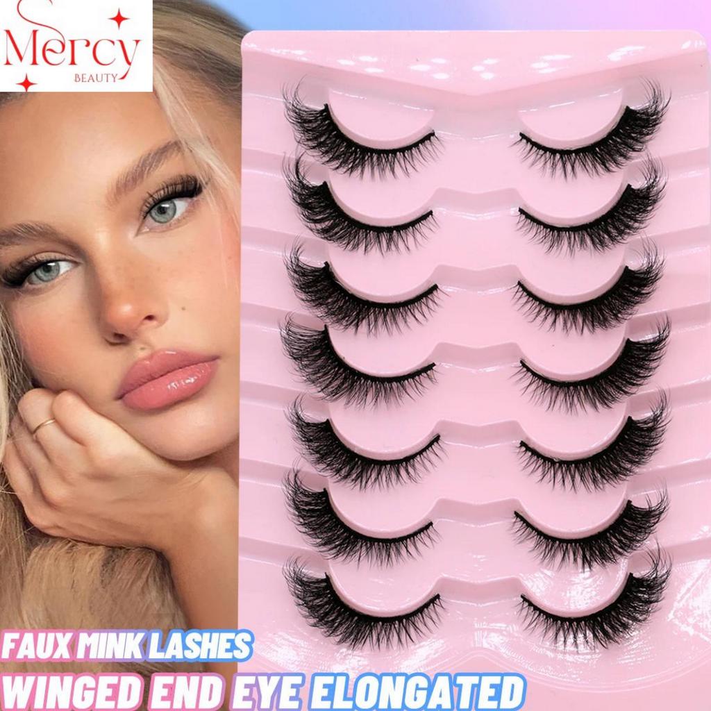 Jual 7 Pairs Cat Eye Lashes Faux Mink Eyelashes Winged End Eye ...