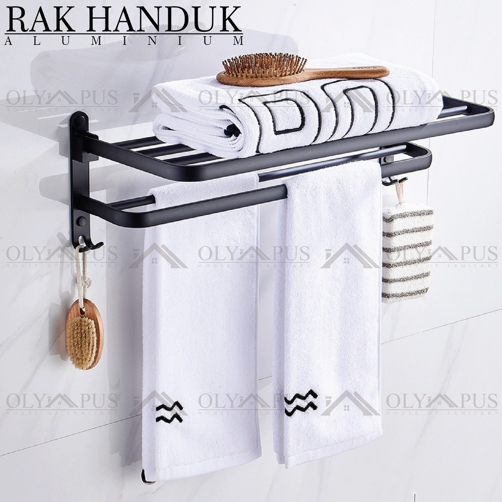 Jual Rak Handuk Minimalist Lipat 2 Susun Kamar Mandi Aluminium Hitam ...
