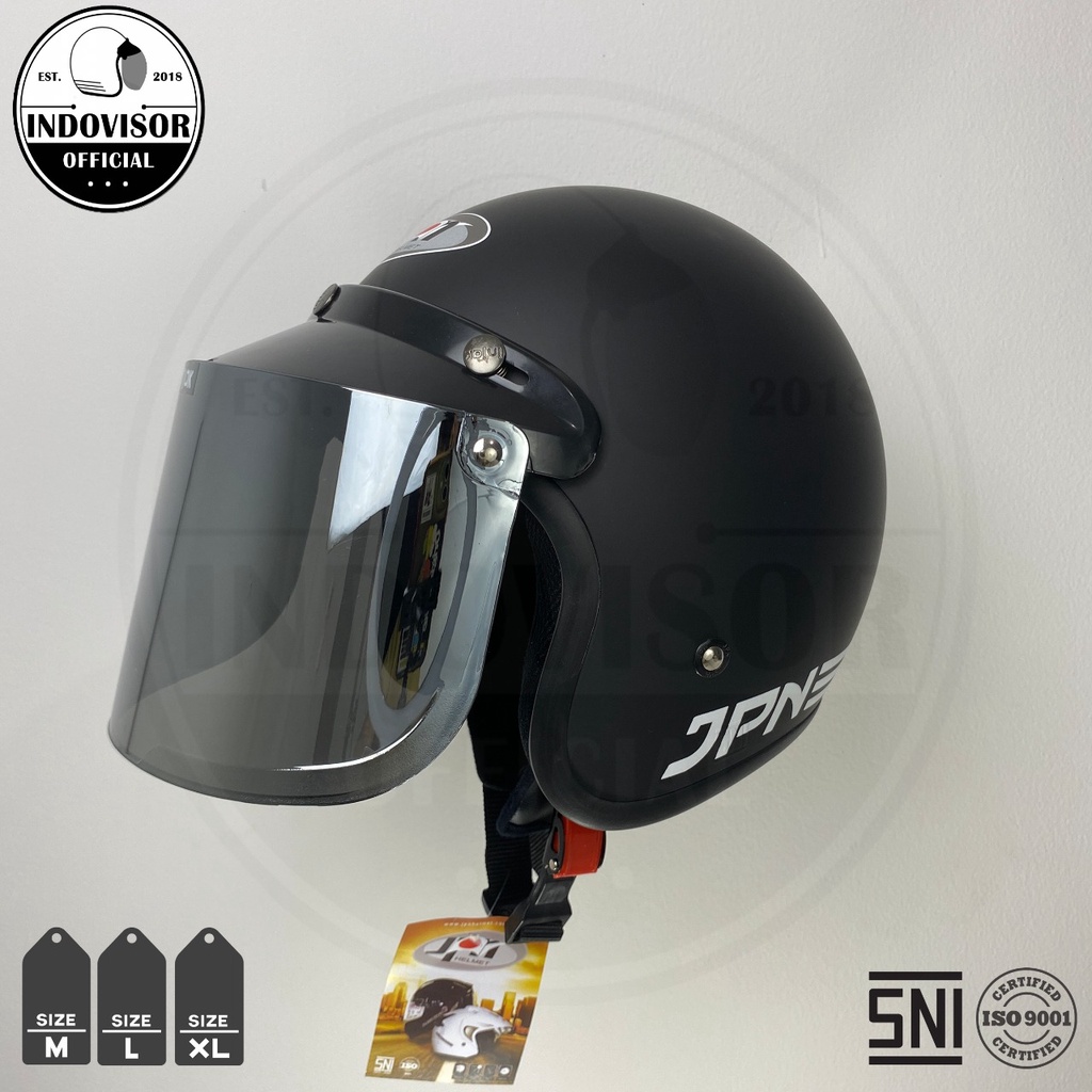 Jual Helm Bogo JPN retro Warna Hitam Doff kaca Flat Datar Original