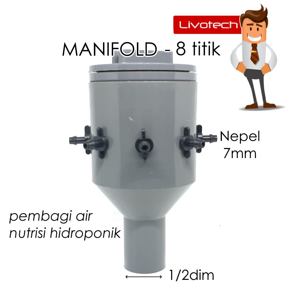 Jual Manifold Hidroponik Output 8 Nepel 7mm Neple Pembagi Air Fertigasi