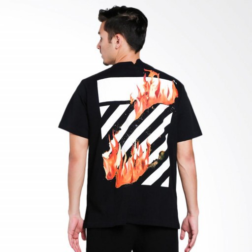 Jual Off White Diagonal Fire Spliced T-shirt Black 100% Original