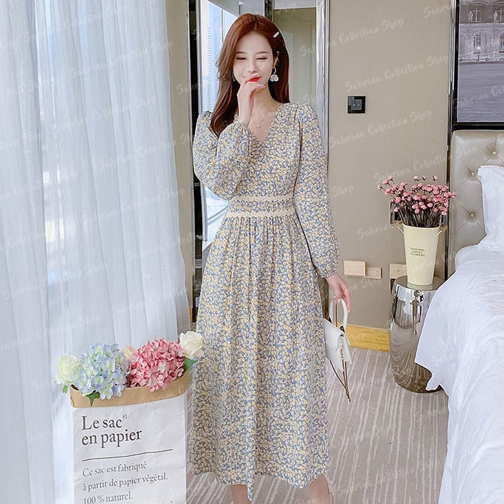 Jual Korean Midi Dress HYUN Korean Style Shakila Baju Kondangan Wanita terbaru Big Size Pantai