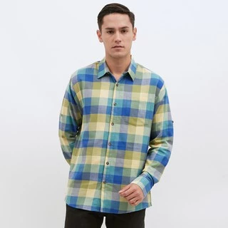 M231 Kemeja Pria Flannel Panjang Biru 1897B