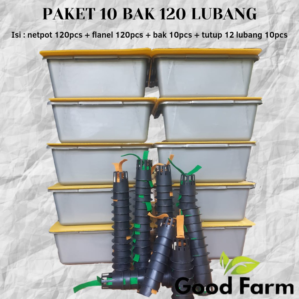 GoodFarm - Paket BTN Bak Tutup dan Netpot 120 Lubang 10 Bak Hidroponik Pemula Sistem Wick
