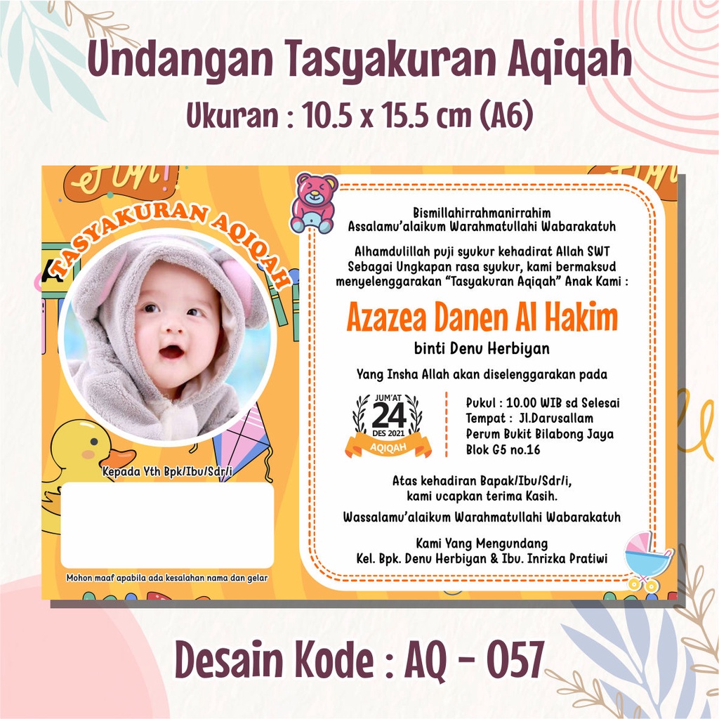 Jual Undangan Aqiqah / Undangan Tasyakuran Aqiqah / Undangan Bayi