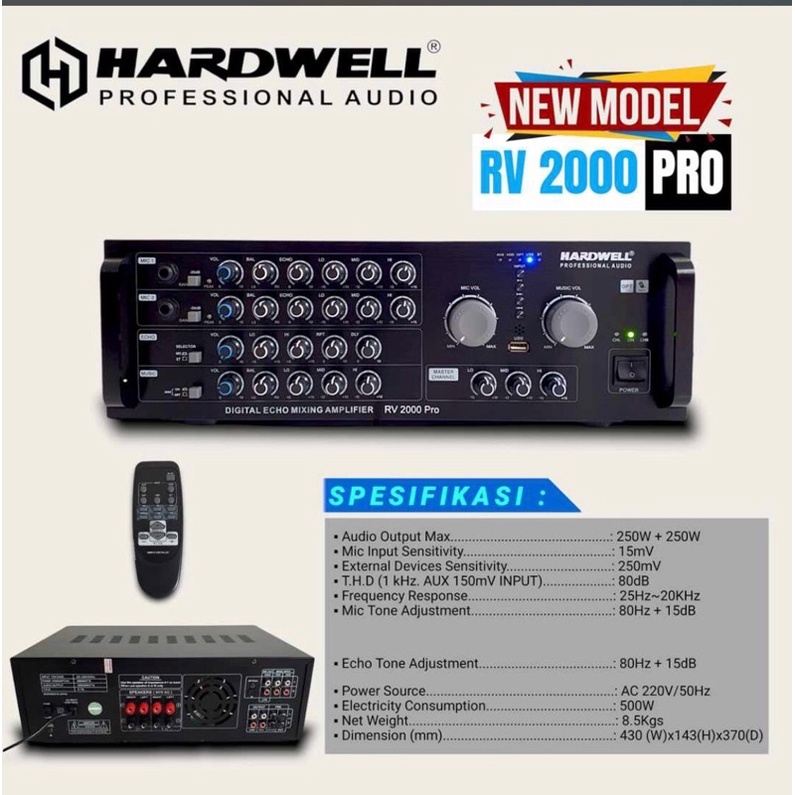 Jual Amplifier Hardwell Rv 2000 pro Original RV2000 Ampli karaoke 220