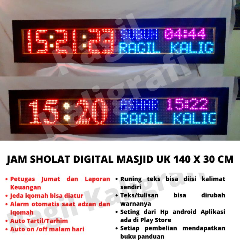 Jual Jam Digital Masjid full color uk 140 x 30 cm jam sholat digital