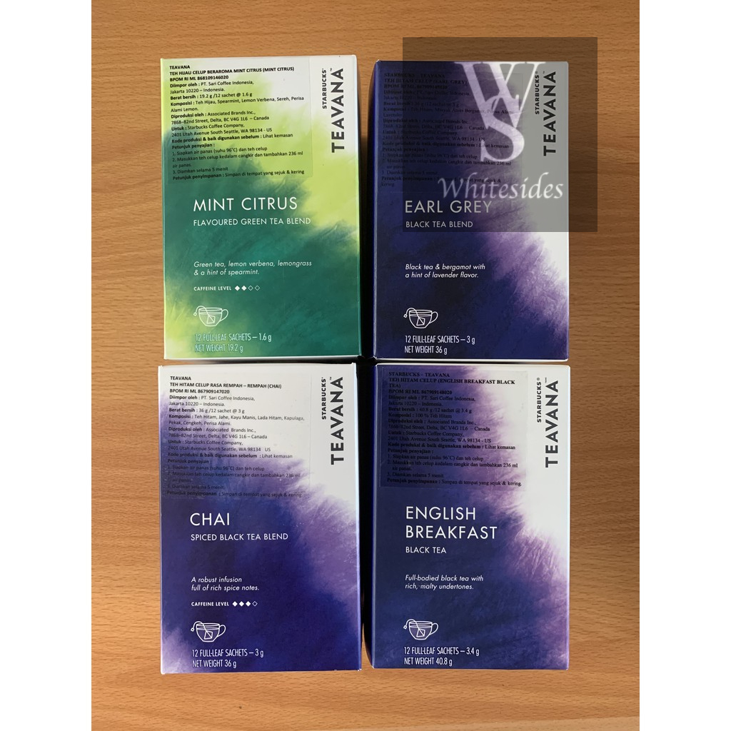 Jual Starbucks Teavana Tea Teh Dus 12 Bags Earl Grey Mint Citrus English Breakfast Chai Blend