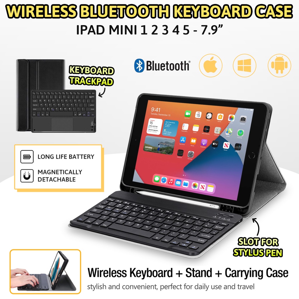 Jual iPad Mini 1 2 3 4 5 7.9 inch Wireless Keyboard Flip Cover Sarung ...