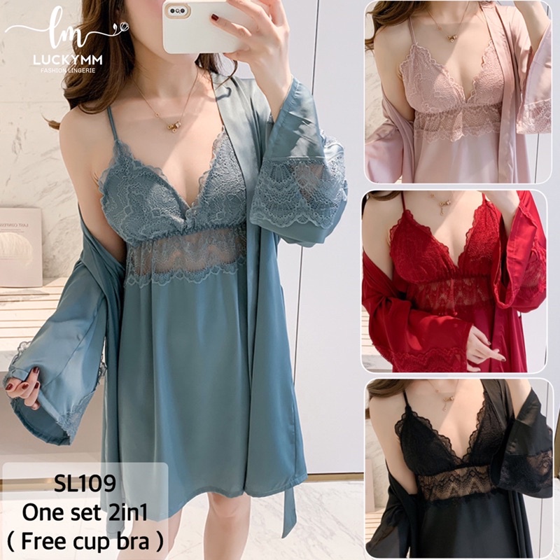 Lingerie silk baju tidur sexy lingerie wanita Kimono Silk 2in1 baju sexy wanita Sleepwear kimono Seserahan 109