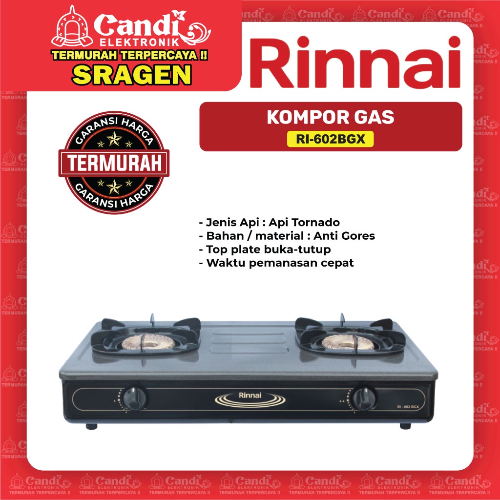 Jual RINNAI Kompor Gas Rinnai 2 Tungku Api Tornado Anti Gores - RI ...