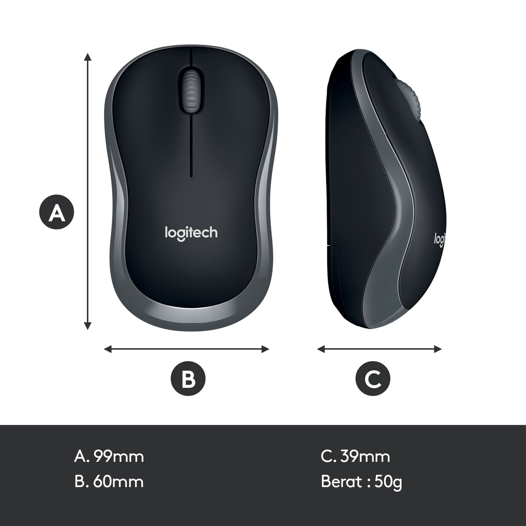 Logitech M185 Mouse Wireless Compact untuk Windows, Mac, ChromeOS - Abu - Abu (8)