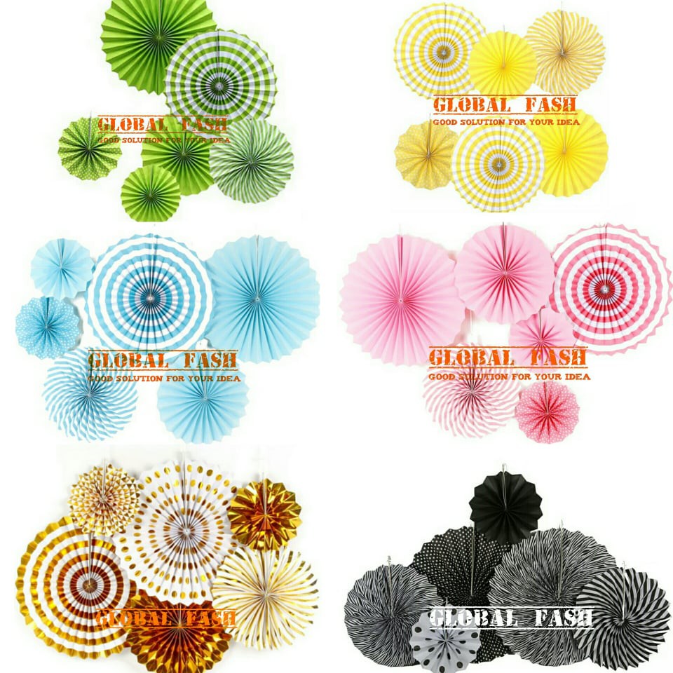 paper fan / paper flower isi 6 / dekorasi pesta / dekorasi ulang tahun / hiasan ulang tahun
