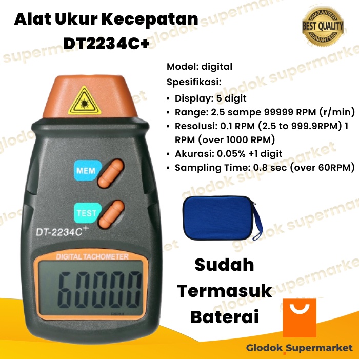 Jual Alat Ukur Kecepatan DT2234C+ TachoMeter Digital Laser Photo DT ...