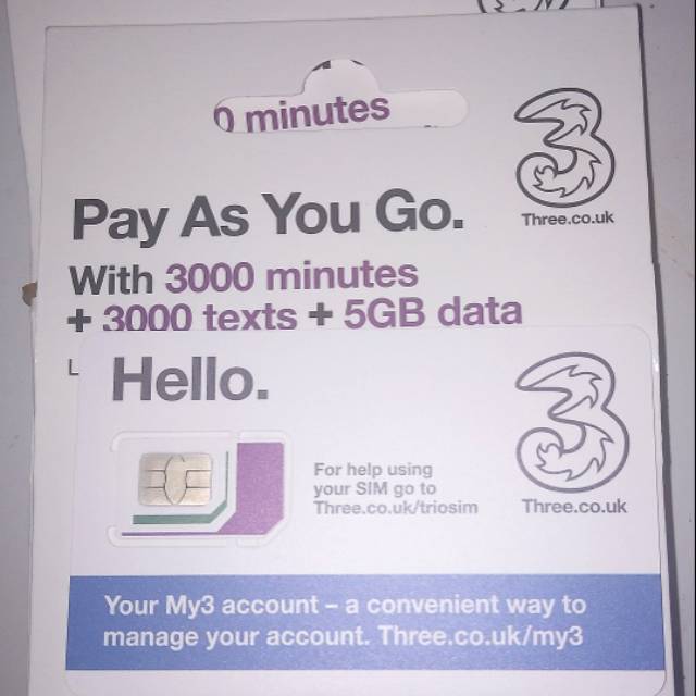 Jual SIM CARD 3 UK KUOTA 5 GB + UNLIMITED calls + sms in europe only ...