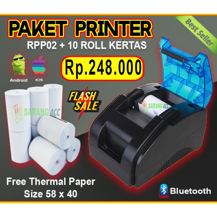 Jual Paket Printer Thermal Bluetooth RPP02 + 10 Roll Kertas Shopee