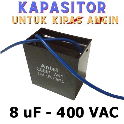 Jual Kapasitor Kipas Angin 8/400V AC Kotak Hitam Capacitor Kipas 8