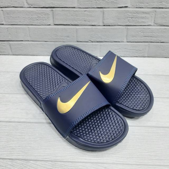 Jual Sendal Nike Benassi Navy Gold Premium Quality | Shopee Indonesia