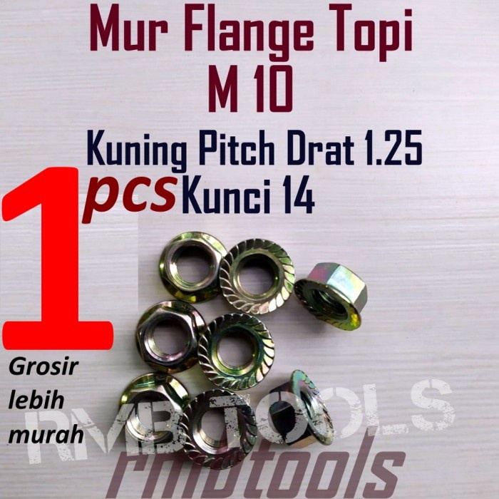 Jual Mur Flange Nut M10 Kuning P1 25 Kunci 14 Mur Topi M10 Shopee