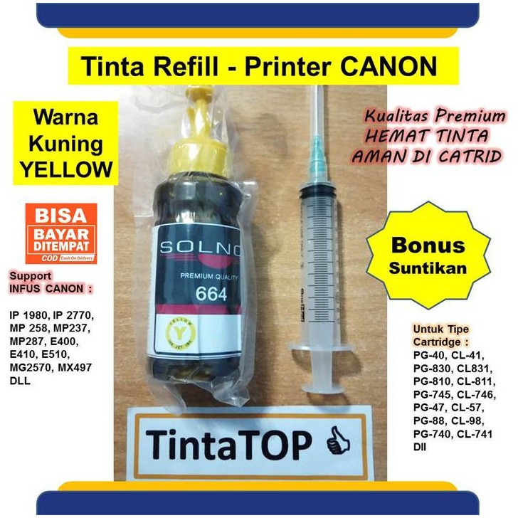 Jual Tinta Solnce Ink Refill Isi Ulang Infus Canon Ip2770 Mp287 Mg2570 ...