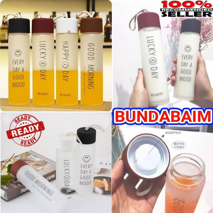 Jual BOTOL KACA LUCKY DAY BK048 / TEMPAT AIR MINUM MOTIF SMILE HAPPY ...