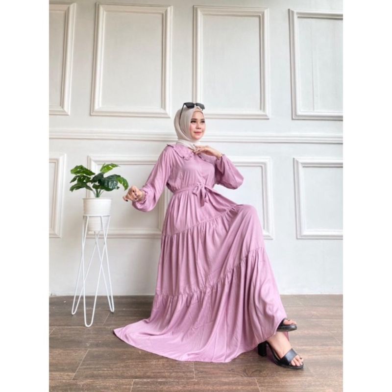 Jual Gamis Noora Jumbo Rayon Super Polos Rempel Susun Wanita Remaja