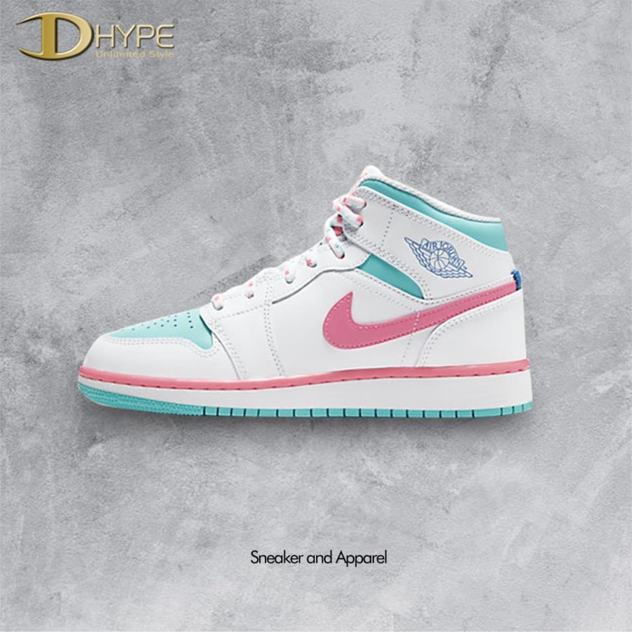 jordan 1 mid white pink green soar