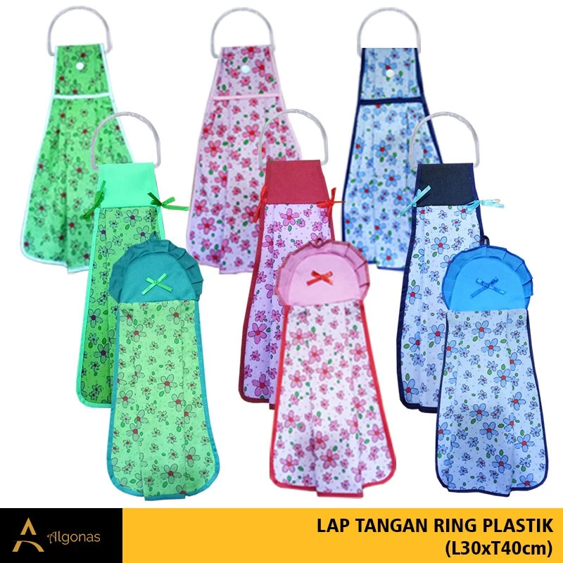 Cempal / Lap Tangan Gantung Dua Lapis Algonas Ring Plastik Motif Bunga 30x40cm
