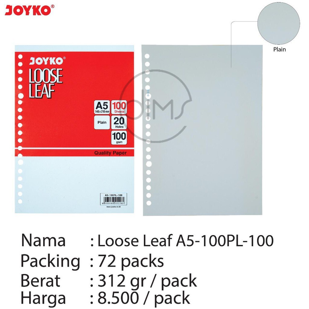 Jual Loose Leaf Isi Kertas File Binder Joyko A5 100 Lembar Plain Polos ...