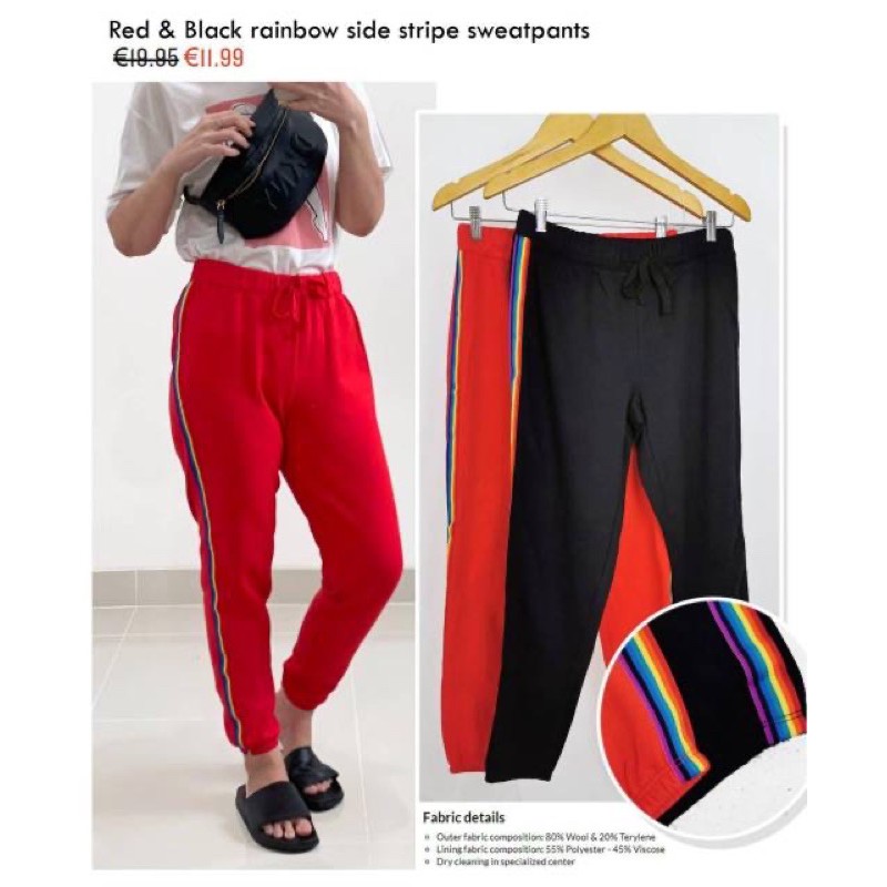 Jual jogger Flirtitude re black rainbow side stripe sweatpants Shopee Indonesia