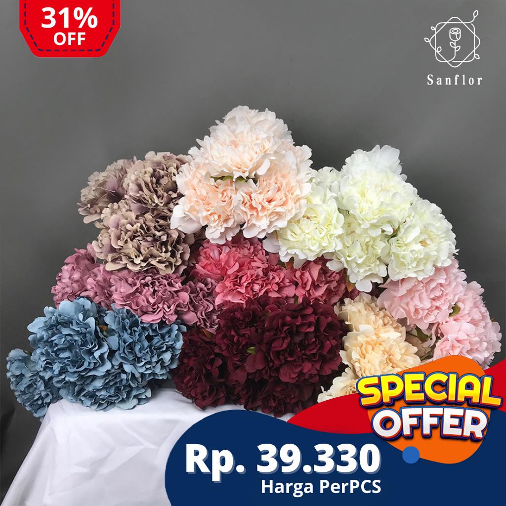 Jual ARTIFICIAL PEONY JUMBO 7 CABANG BUNGA PALSU DEKORASI WEDDING