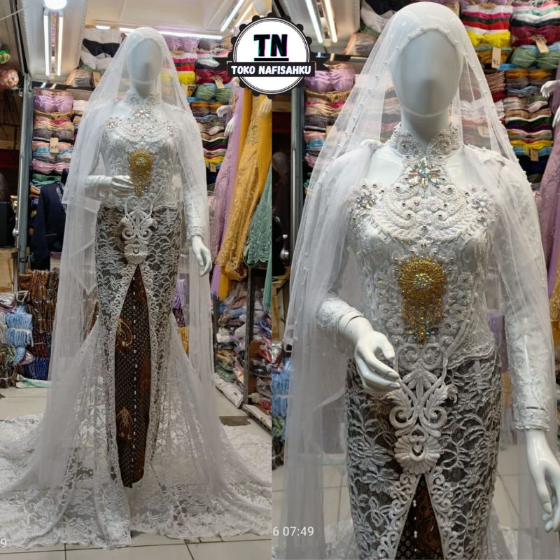 Jual Kebaya Akad Payet Warna Putih Gaun Pengantin Akad Baju Akad