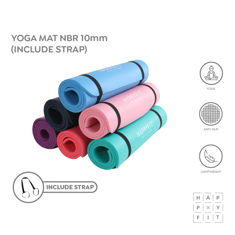 Jual HAPPYFIT Yoga Mat Polos NBR 10mm (FREE STRAP) / Matras Yoga