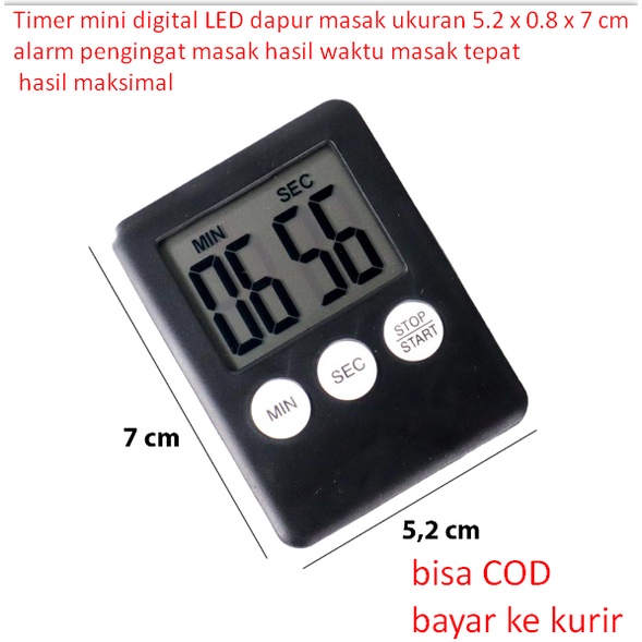 Jual Timer mini digital LED dapur masak ukuran 5.2 x 0.8 x 7 cm alarm ...