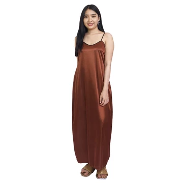Folva Kimono Set Panjang Piyama Satin 1389KTSET Coklat All Size