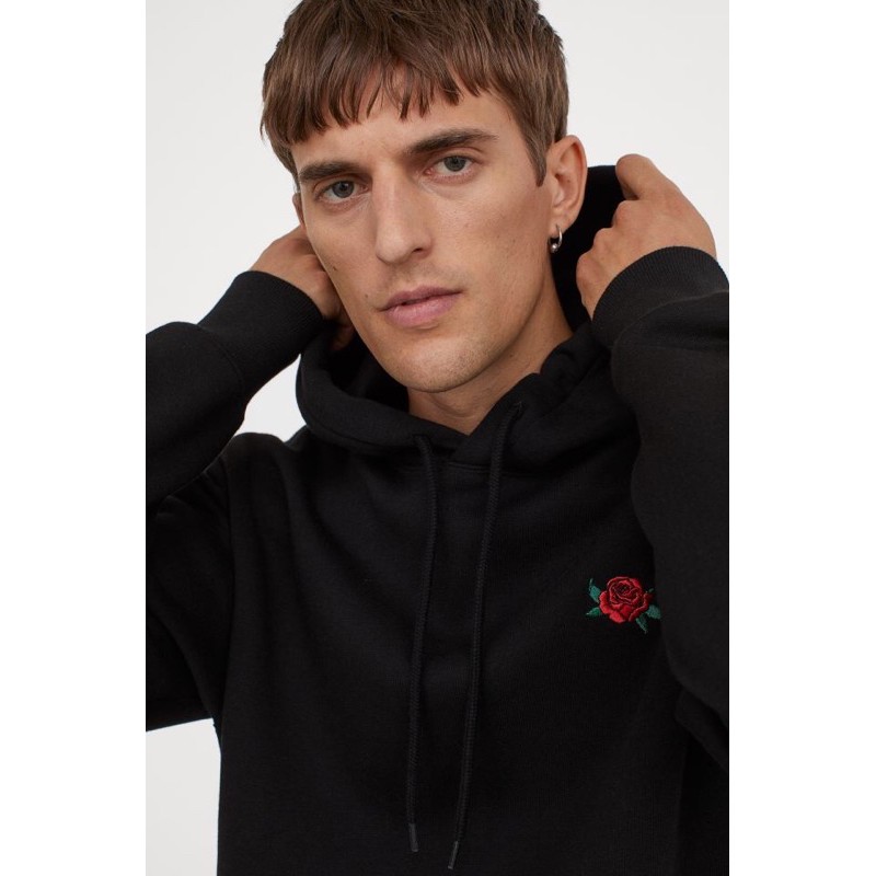 Hoodie H M Rose Bordir Black