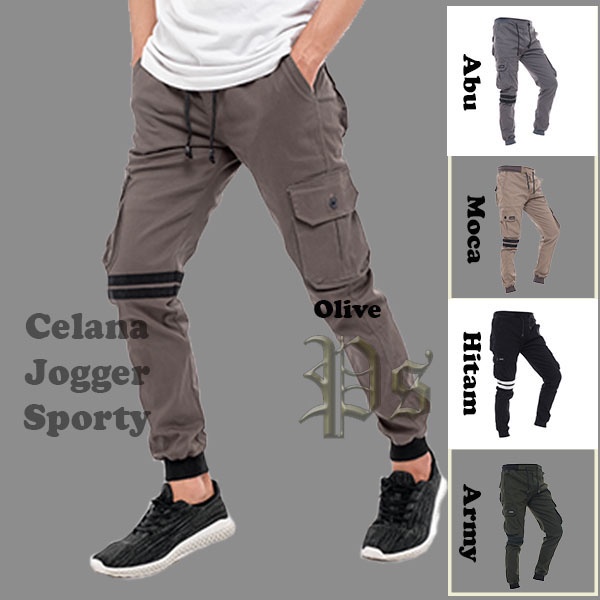 Jual celana jogger cargo pria | celana joger cargo strip abu | Shopee ...