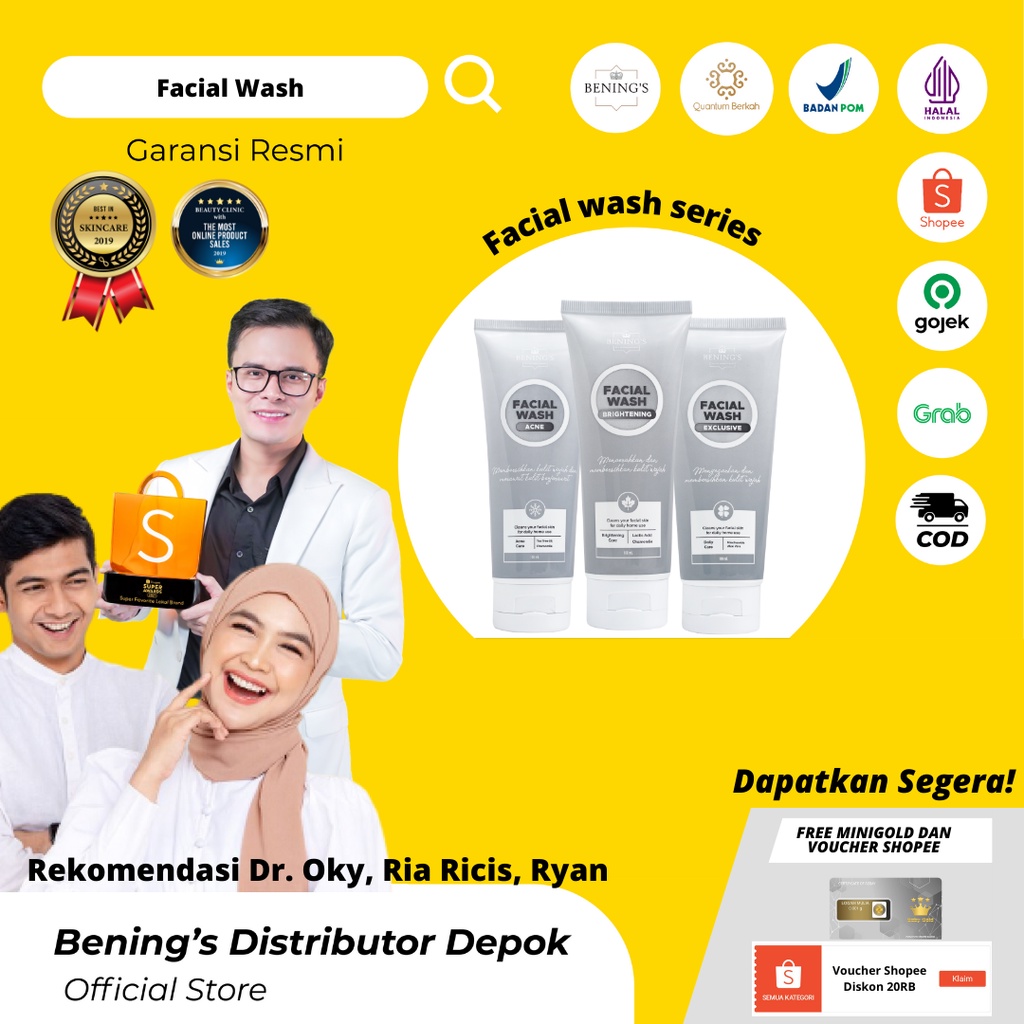 Jual FACIAL WASH ACNE, BRIGHTENING, EXCLUSIVE BENING SKINCARE SABUN ...