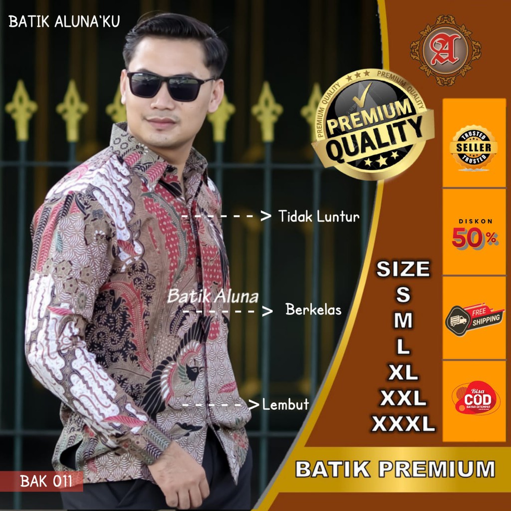 Jual Kemeja Baju Batik Pria Lengan Panjang Slim Fit Premium Lengan ...